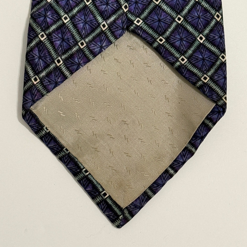 Vintage Adolfo Couture Purple Geometric 100% Silk Necktie Men's Classic Tie - Picture 8 of 9